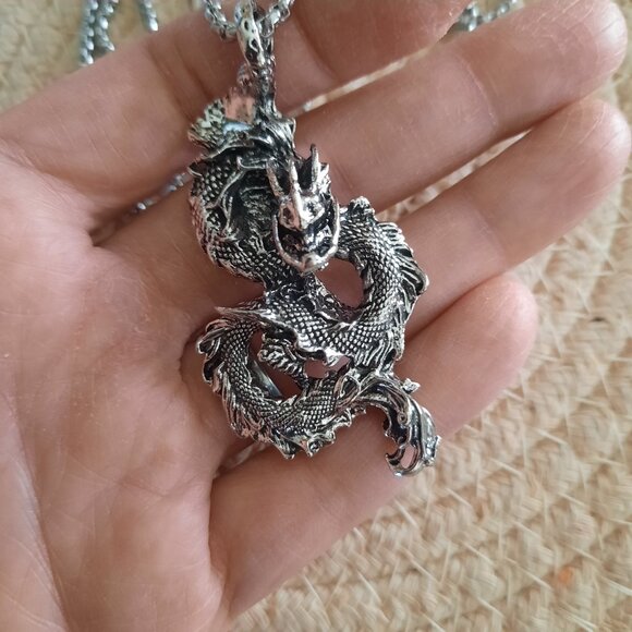 Men's Stainless Steel Gothic Necklace - Dragon Pendant, NEW! - Picture 4 of 13